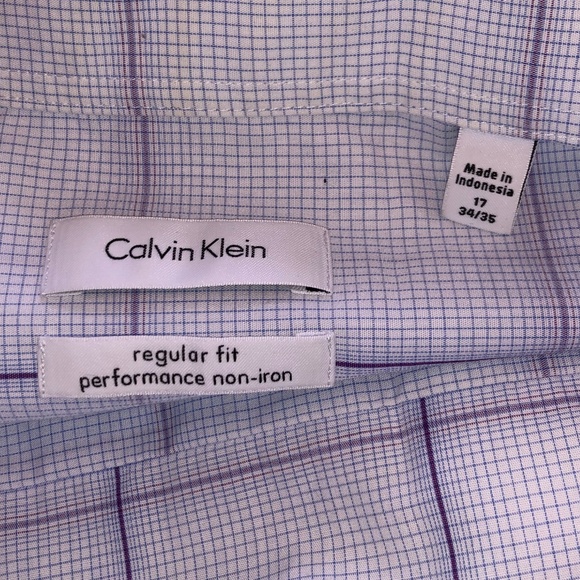 Calvin Klein Purple Windowpane Dress Shirt, 17 - Picture 3 of 5